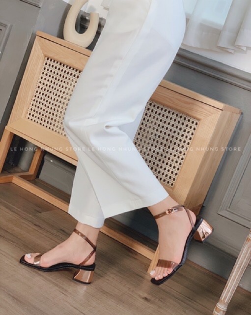 Dép sandal quai trong phối vân da rắn cực hot 5cm (gót đồng) Mã S81