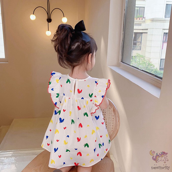 Đầm In Hình Trái Tim Phong Cách Hàn Quốc Thời Trang Cho Bé Gái