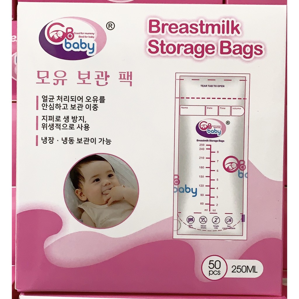 [Mã SKAMLTSM9 giảm 10% đơn 99K] Túi Trữ Sữa GB Baby - Hàn Quốc, hộp 50 túi/250ml