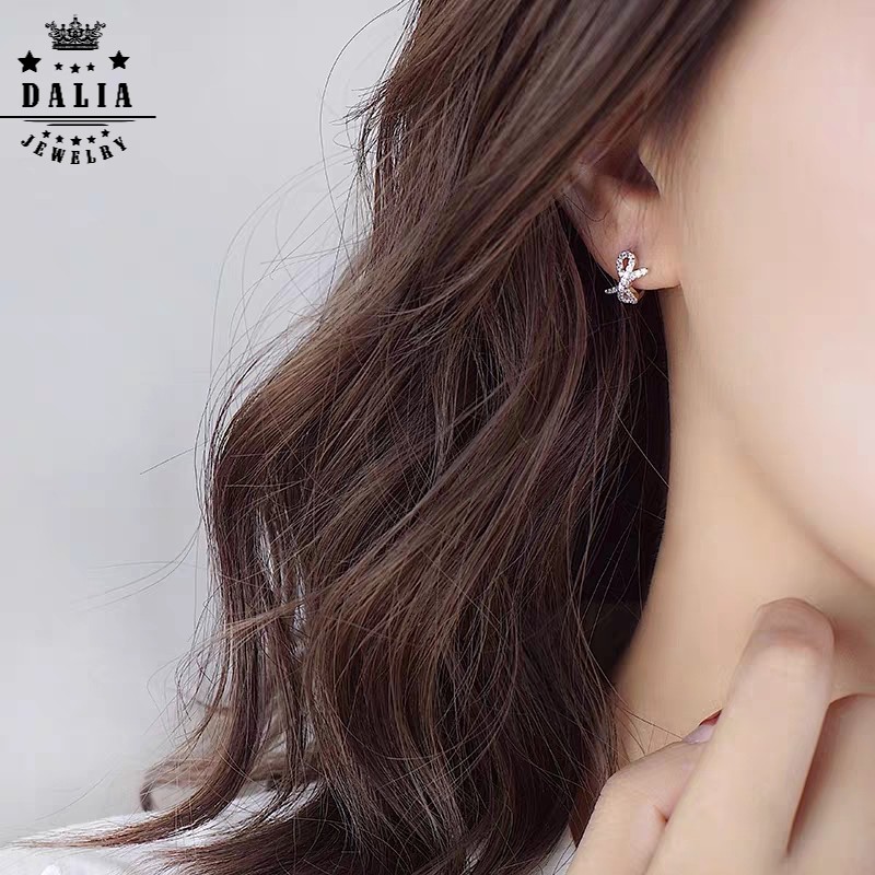 Bông tai nữ bạc dạng bấm hình nơ xinh tiểu thư DaLiA Jewelry khuyên tai chuẩn bạc 925