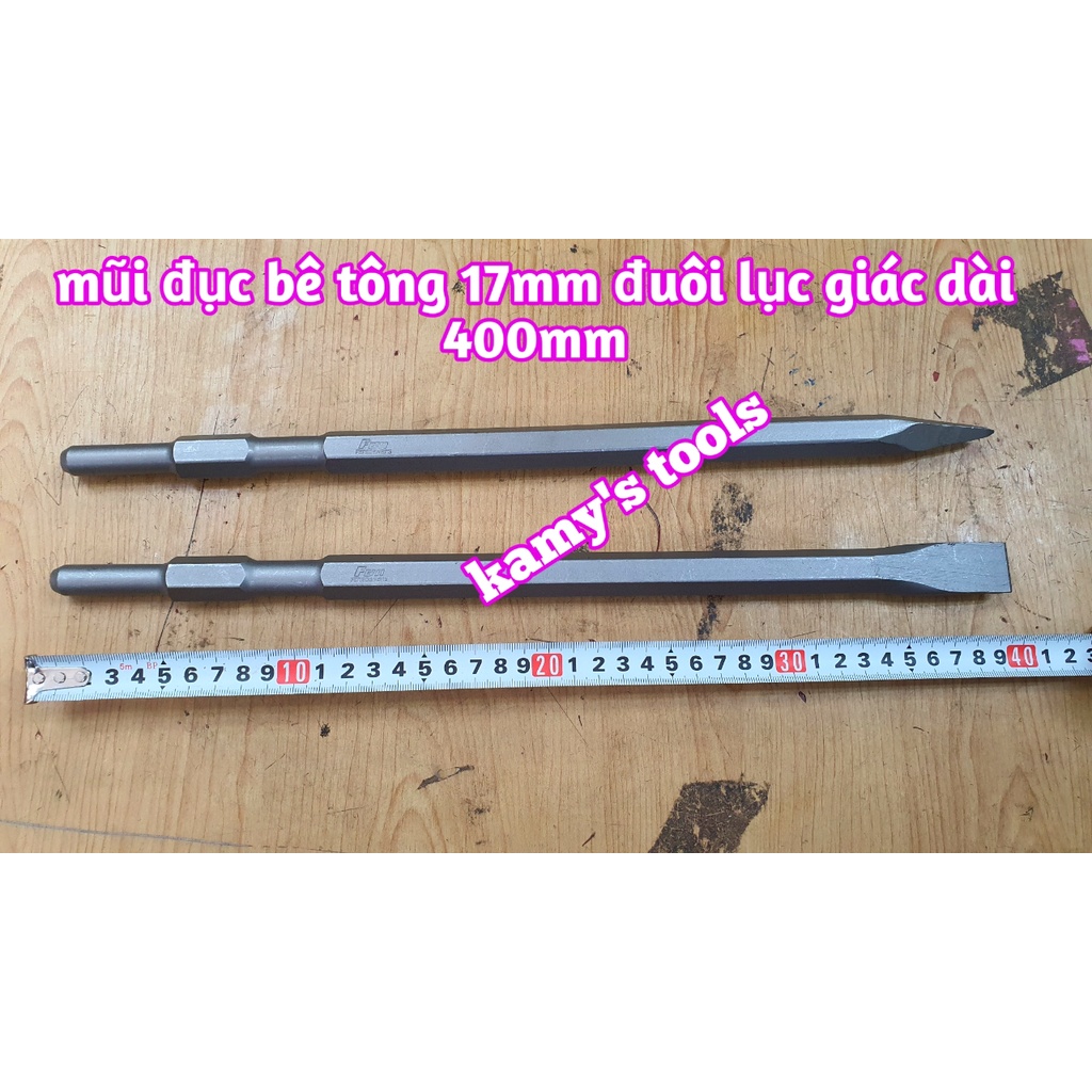 Mũi đục bê tông nhọn dẹp đuôi lục giác 17mm dài 400mm hiệu FOLL cao cấp