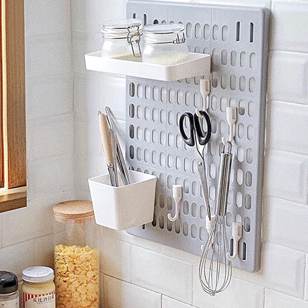 Bảng để đồ đa năng, Kệ để đồ dán tường không khoan lắp, Pegboard đục lỗ trang trí nhà cửa bằng nhựa cao cấp