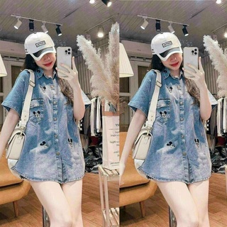 Đầm váy jean nữ sơ mi thêu dạo phố đi chơi cao cấp