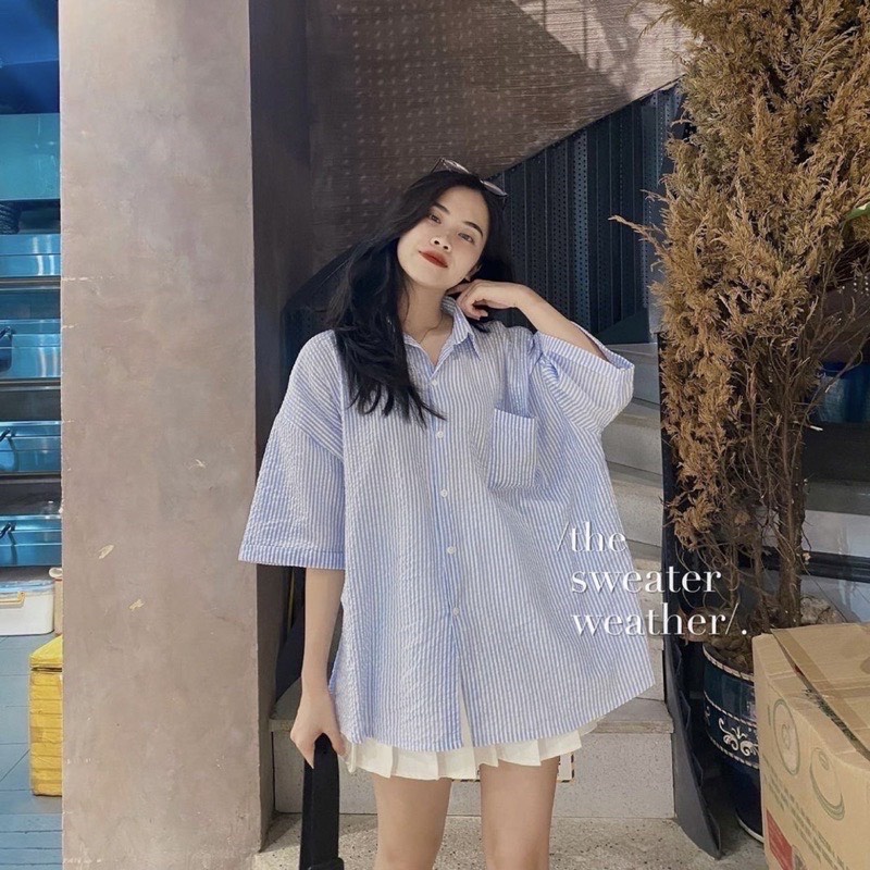 Áo sơ mi nữ,áo sơ mi học sinh,áo sơ mi kẻ họa tiết kẻ sọc phong cách hàn quốc dáng rộng ullzang SA123 HOASUMO