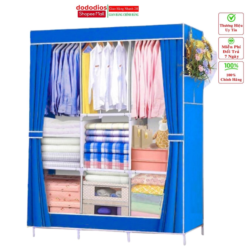 Tủ vải đựng quần áo cao cấp 3 buồng 8 ngăn to bền dododios