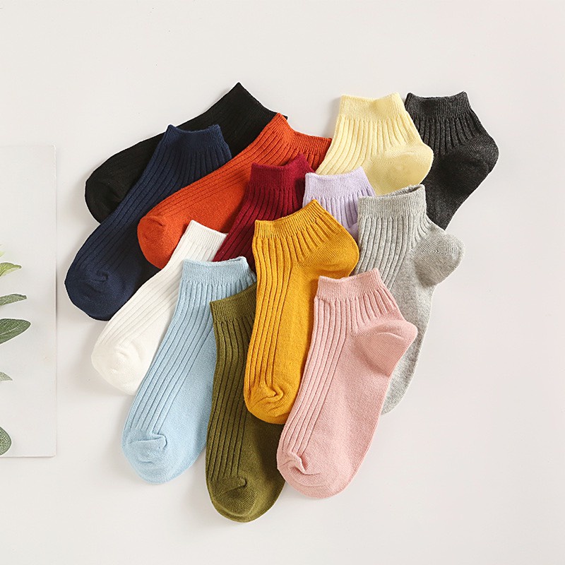Tất cổ ngắn nam nữ vớ trơn gân ngắn 13 màu basic cotton kháng khuẩn thấm hút mô hôi tốt MONEY VN012