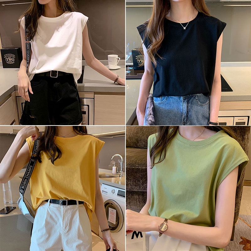 Áo Thun Sát Nách Dáng Rộng Thời Trang Mùa Hè Hàn Quốc Cho Nữ
