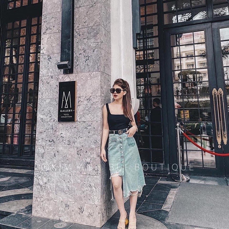 CHÂN VÁY BÒ RÁCH KHUY DÁNG DÀI LỆCH GẤU | BigBuy360 - bigbuy360.vn