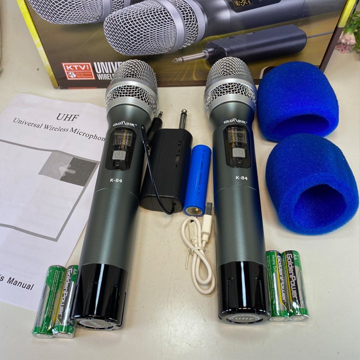 Micro karaoke đôi không dây UHF chính hãng Glosrik K84 - Hỗ trợ các thiết bị có jack cắm 3.5mm và 6.5mm mới