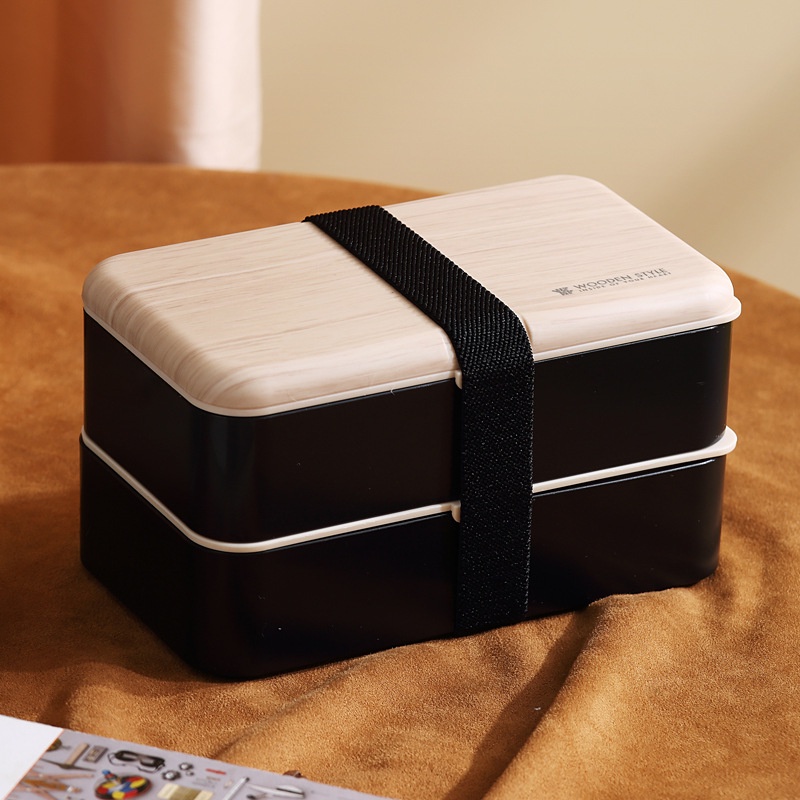 Hộp cơm bento hai tầng có thể xếp chồng có nắp đậy bằng PP dùng trong lò vi sóng thời trang Nhật