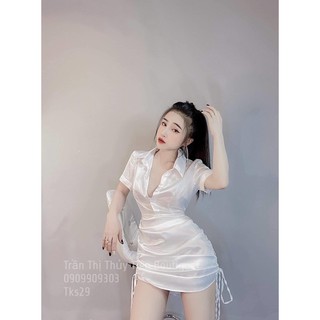 Váy lụa hàn rúm thân cổ đức rút dây MSOF3