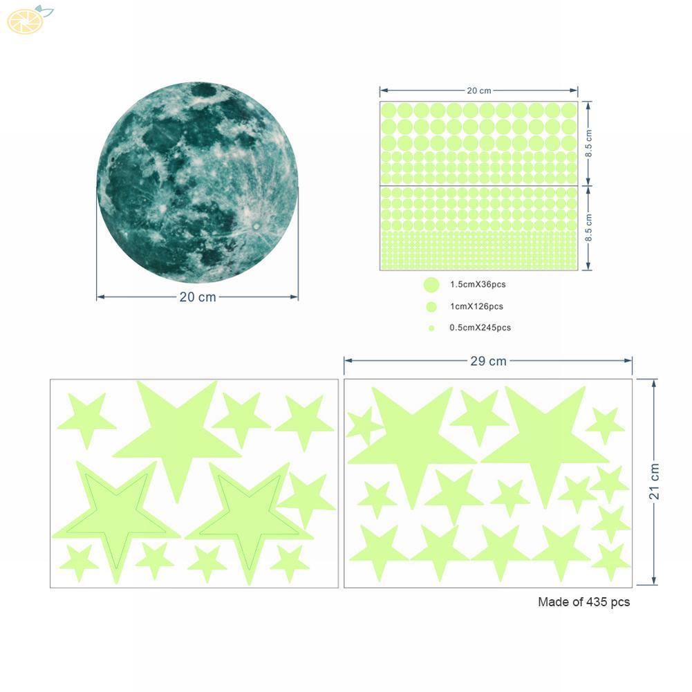 435 X Miếng Dán Tường Hình Ngôi Sao Và Mặt Trăng Hiệu Ứng Dạ Quang