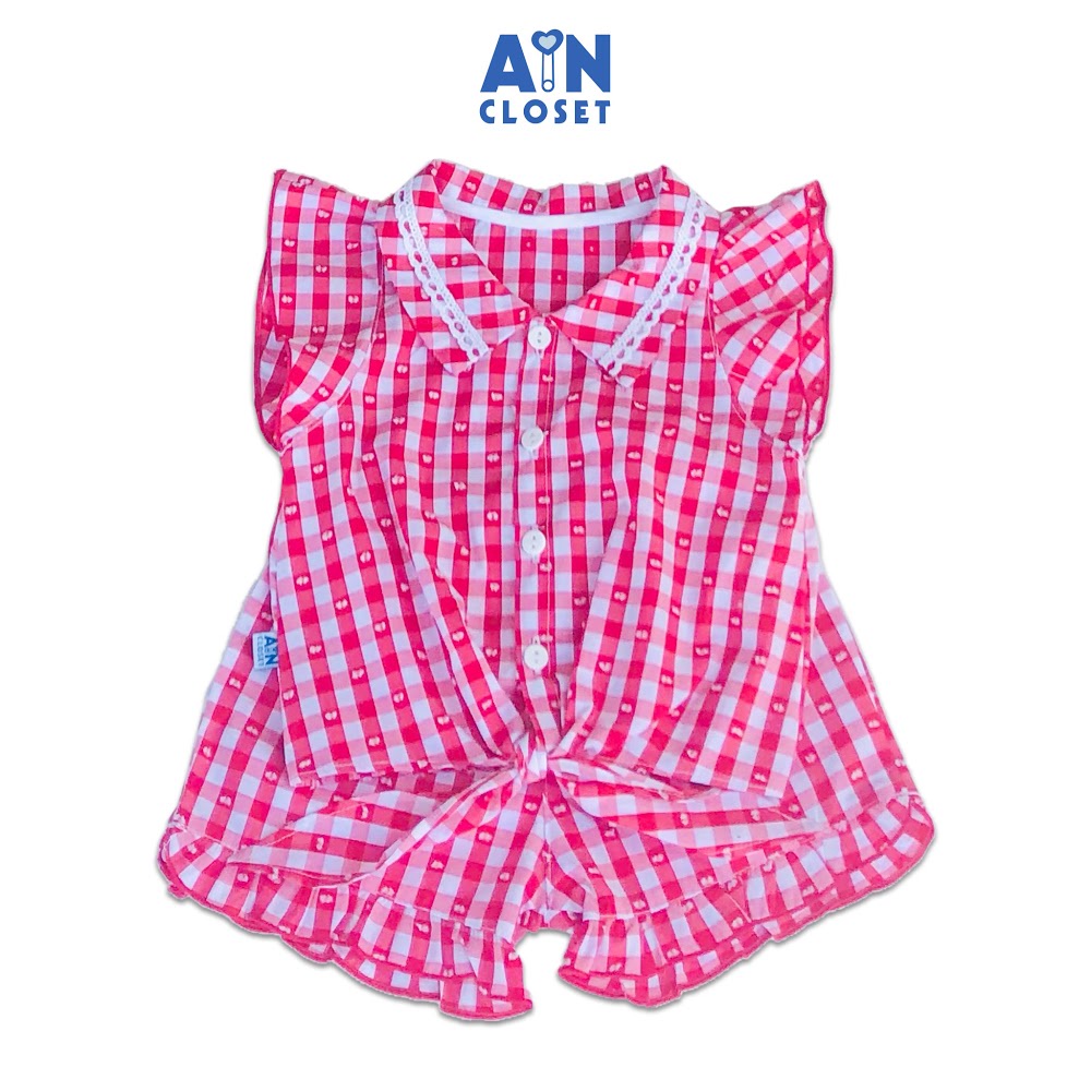 [Mã BMBAU50 giảm 7% đơn 99K] Bộ quần áo ngắn Bé gái Caro đỏ nơ cotton - AICDBGLX52KD - AIN Closet