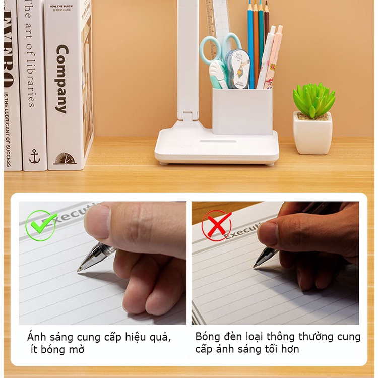 Đèn LED Để Bàn Học Bàn Làm Việc KUNBE, Thiết Kế Sáng Tạo Với 2 Thanh Led Rời Kèm Hộc Đựng Bút Tiện Lợi