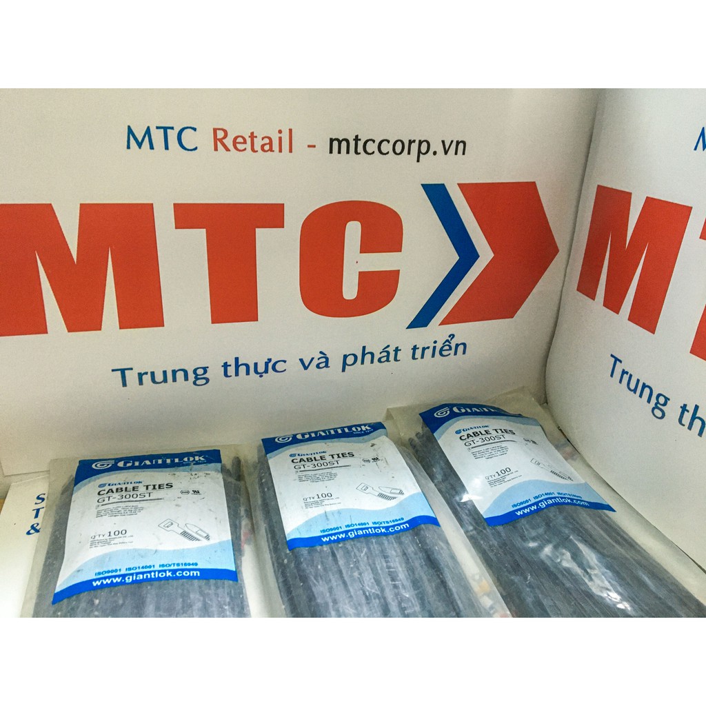 Túi 100 Dây thít, dây rút nhựa màu đen 300×4.8mm cao cấp GT300STCB nhập khẩu Giantlok-Thái Lan