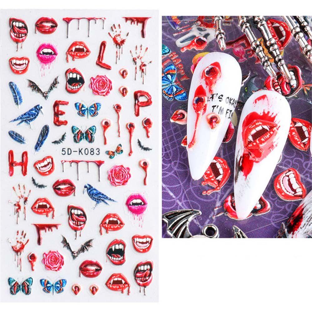 Miếng Dán Trang Trí Móng Tay In Nổi Họa Tiết Halloween Thời Trang DIY