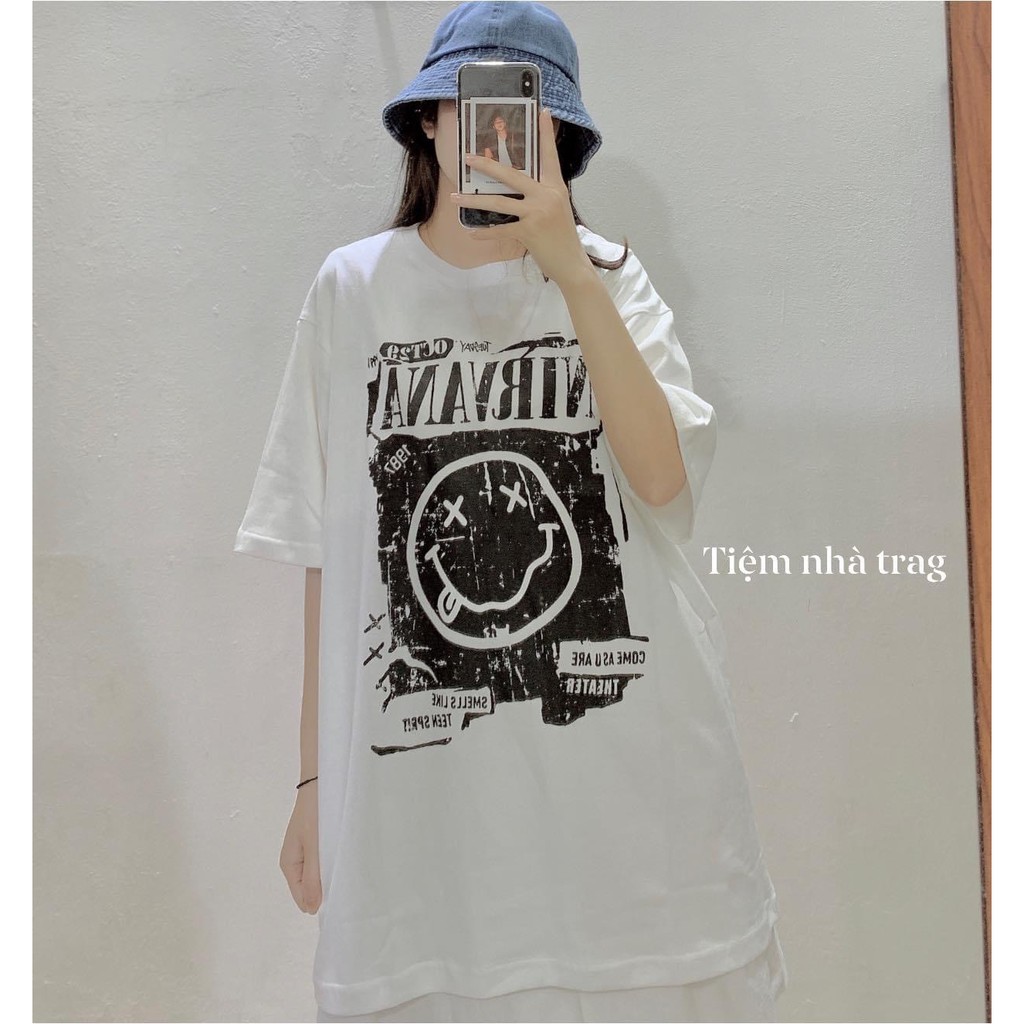 Áo thun tay lỡ Unisex Mặt Cười, áo phông form rộng 1996 STORE