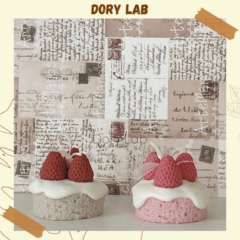 Nến Thơm Handmade Bánh Bông Lan Dâu Tây, Phụ Kiện Decor - Dory Lab