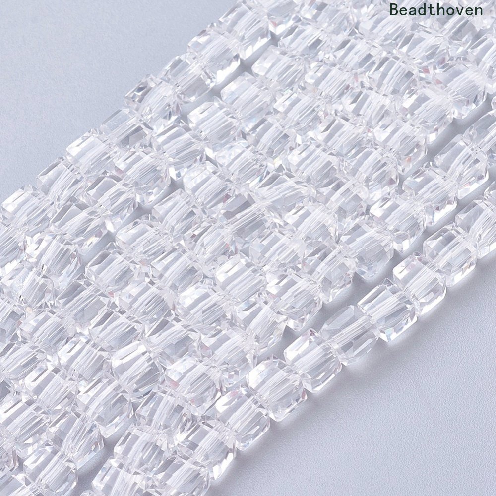 1 Sợi Dây Hạt Thủy Tinh Trong Suốt 4x4x4mm: 1mm - 100 Cái / strand 17 inch