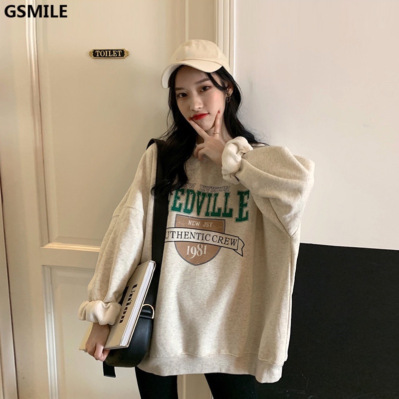 Áo sweater tay dài dáng rộng in họa tiết chữ cái phong cách Hàn Quốc thời trang thu đông