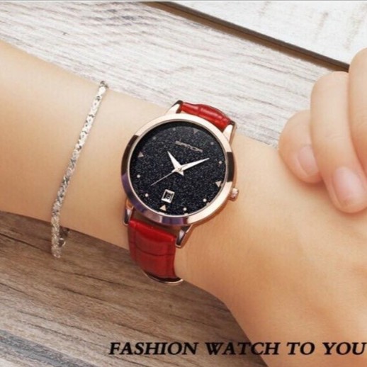 Đồng hồ nữ Sanda dây da mặt kim tuyến kèm lịch ngày style Hàn Quốc độc đáo + Tặng hộp đồng hồ + Pin dự phòng | BigBuy360 - bigbuy360.vn