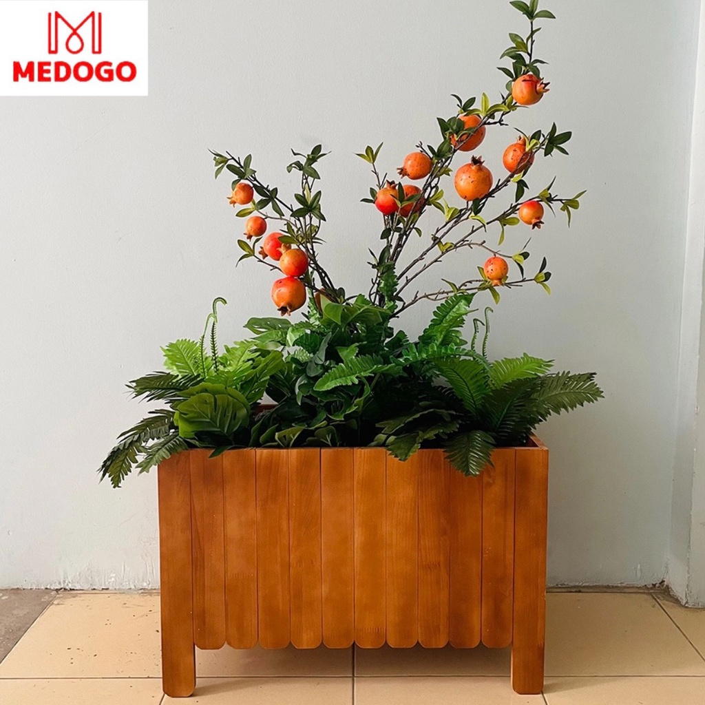 Chậu gỗ trồng cây MEDOGO hình chữ nhật rào dày, chậu gỗ trồng cây, chậu gỗ trang trí