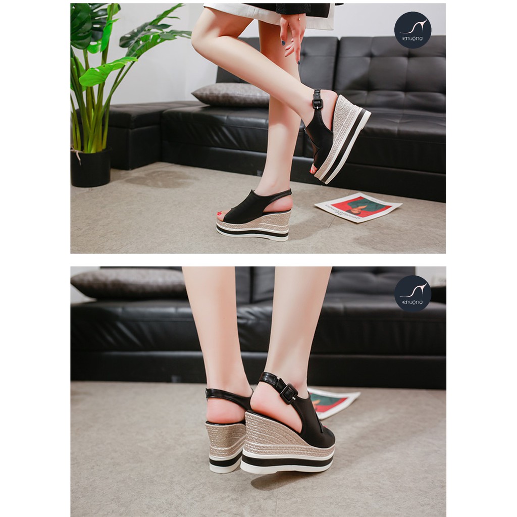 [ ẢNH THẬT ] GIÀY ĐẾ XUỒNG NỮ SANDAL HỌA TIẾT VẢI BỐ THỜI THƯỢNG 9cm