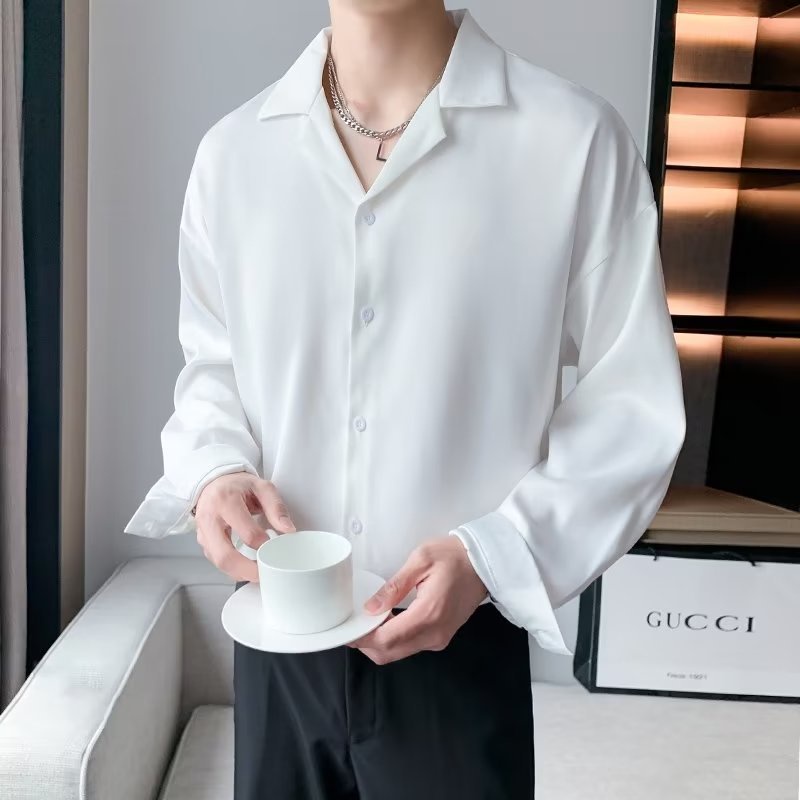 Áo sơ mi nam dài tay form rộng đen, trắng , áo somi nam cổ vest, mềm mịn SMLV