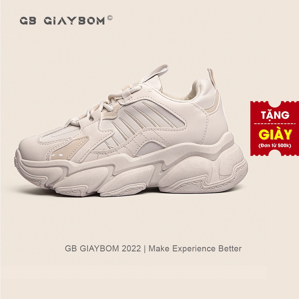 Giày Thể Thao Nữ Đế Cao Giày BOM Độn Đế Tăng Chiều Cao Da PU Mềm Êm Chân 2 Màu Đen Kem giayBOM GB Warriors B1094