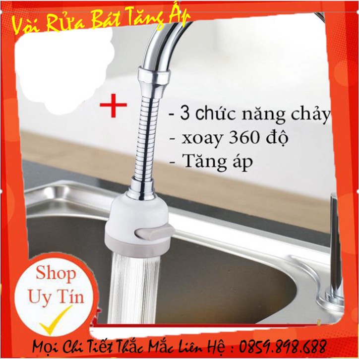 Siêu vòi nước rửa bát inox tăng áp xoay 360 độ 3 chế độ