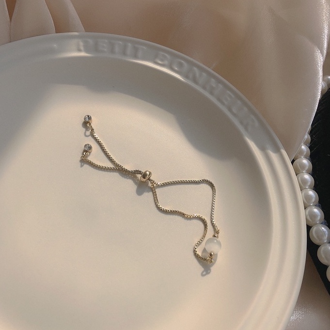 Vòng tay nữ lắc tay nữ dây rút mặt đá tròn VT005 Leous Accessories