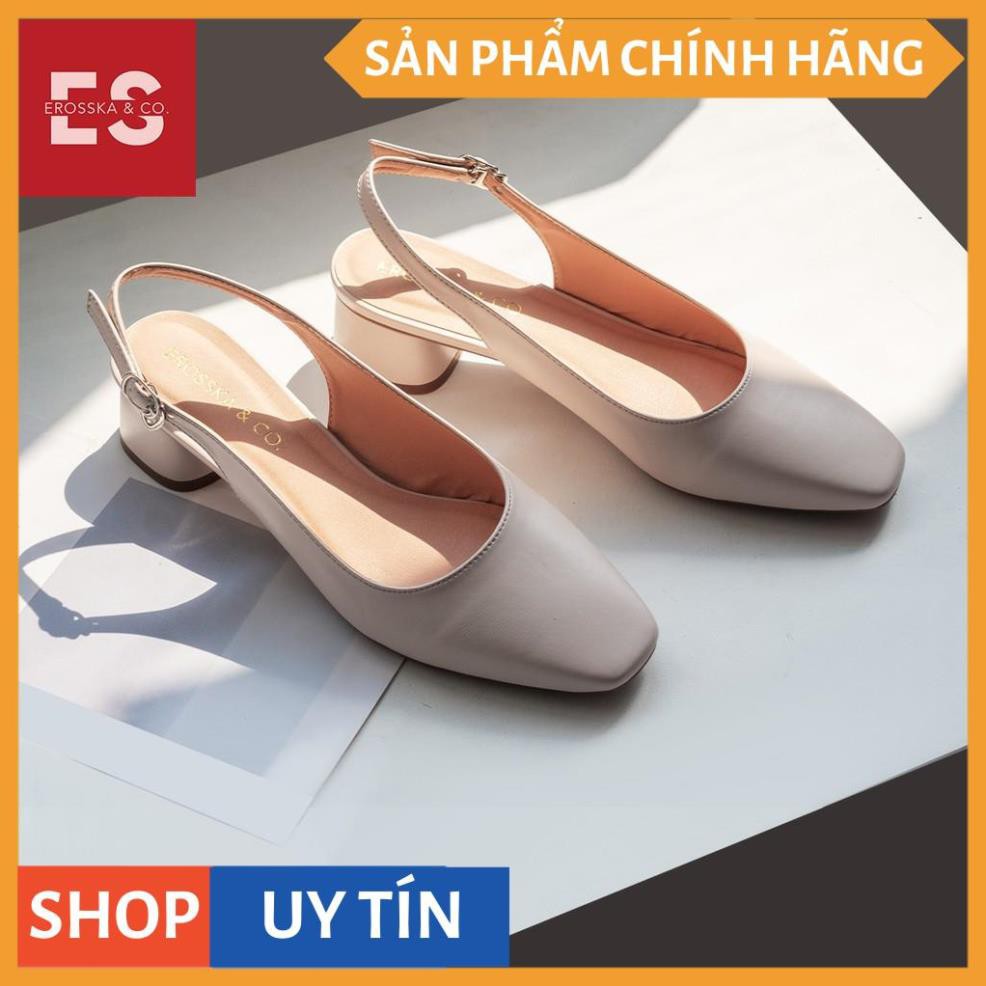 Giày cao gót slingback Erosska mũi vuông kiểu dáng basic gót vuông vững chắc màu đen _ EL013 | BigBuy360 - bigbuy360.vn