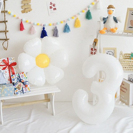 Bong Bóng Hình Số 0-9 Màu Trắng Đen Bằng Lá Nhôm Kỹ Thuật Số Trang Trí Tiệc Sinh Nhật