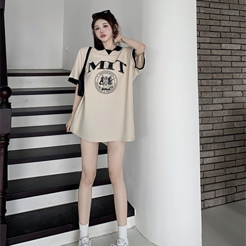 Áo Thun polo Tay Ngắn Dáng Rộng In Chữ Thời Trang Cho Nữ