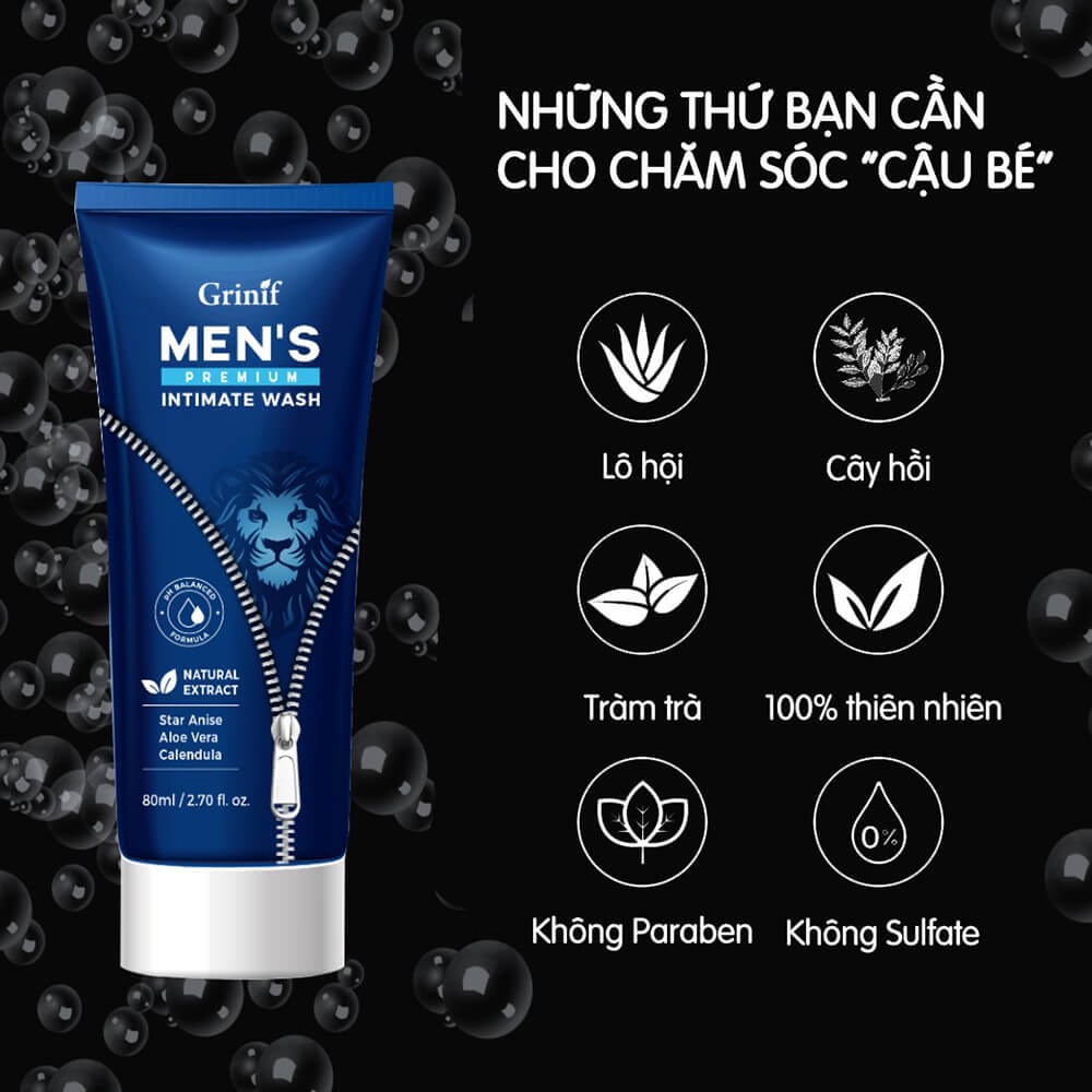 Dung Dịch Vệ Sinh Nam Giới Hàn Quốc GRINIF Men’s Premium Intimate Wash 80g - Hàng Chính Hãng