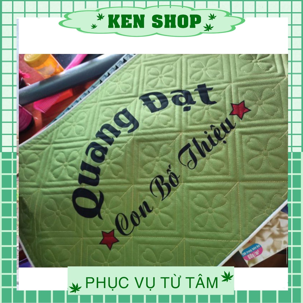 Áo vỏ gối in tên bé màu xanh lá cây có ruột (ghi chú tên bé)
