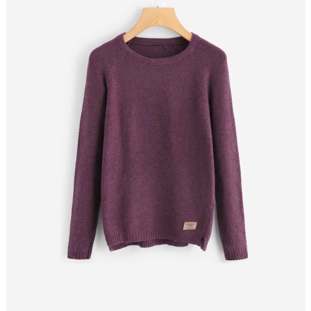 Áo len nữ dài tay cổ tròn ôm xát, thiết kế xẻ tà bên hông