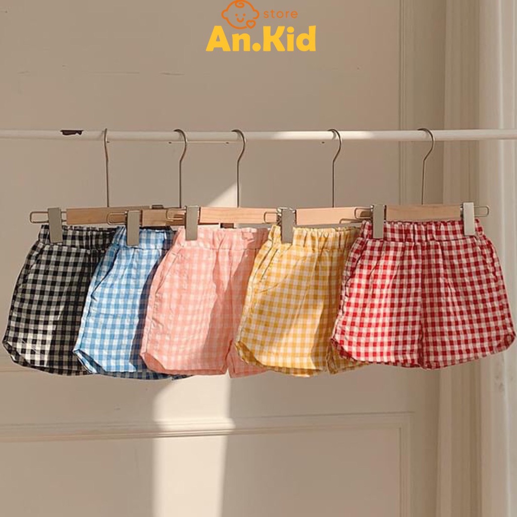 [Ảnh thật] Quần Đùi Bé Trai, Bé Gái 13-25kg Chất KATE Hàn Xốp Mềm Mẫu Kẻ Caro, Quần Cộc Cho Bé Mặc Đi Chơi - AN.KID