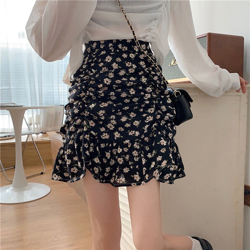 Chân Váy Chữ a Lưng Cao Họa Tiết Hoa Xinh Xắn Theo Phong Cách Hàn Quốc