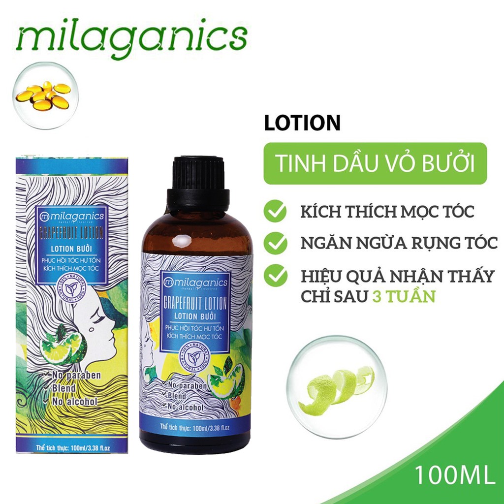 LOTION BƯỞI PHỤC HỒI TÓC HƯ TỔN MILAGANICS 100ML