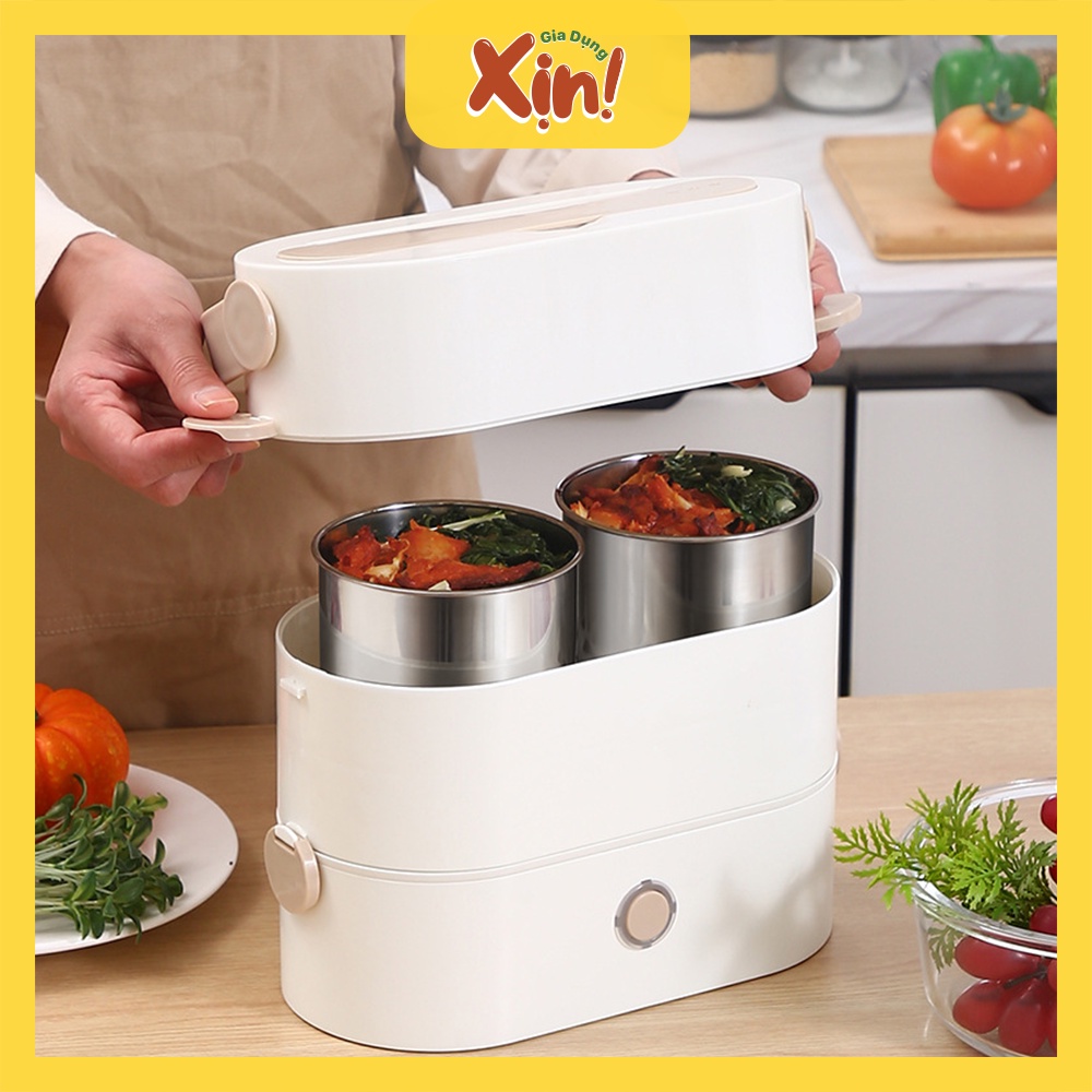 Hộp cơm cắm điện văn phòng 2 tầng 4 bát inox, giữ nhiệt, hộp đựng cơm hâm nóng và tự nấu chín thức ăn đa năng