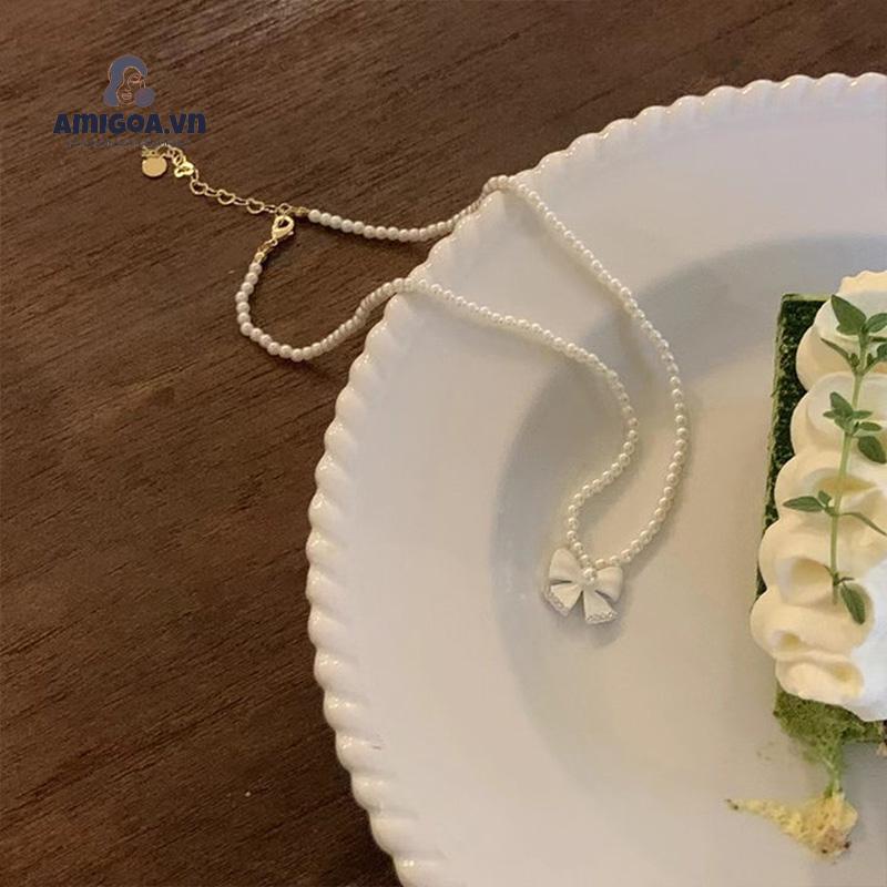 ✨✨Vòng cổ Ngọc Trai Mặt Hình Nơ Thời Trang Mùa Hè Cho Nữ