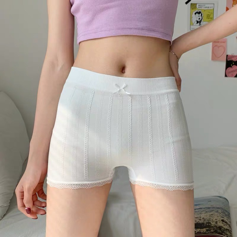 Quần Đùi Ngủ Nữ Mặc Trong Váy Cotton Gân Tăm Viền Ren Co Dãn 4 Chiều 60kg Cũng Vừa 398