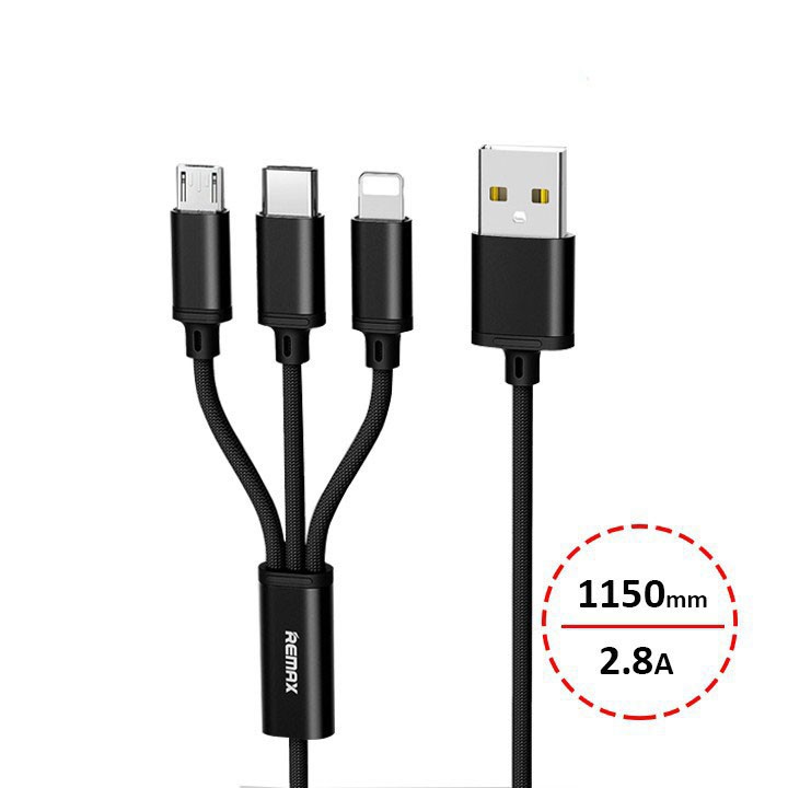 Cáp 3 đầu remax RC-131TH sạc đa năng  (Lightning - Micro USB - Type C) hàng chuẩn - Bh 12 tháng