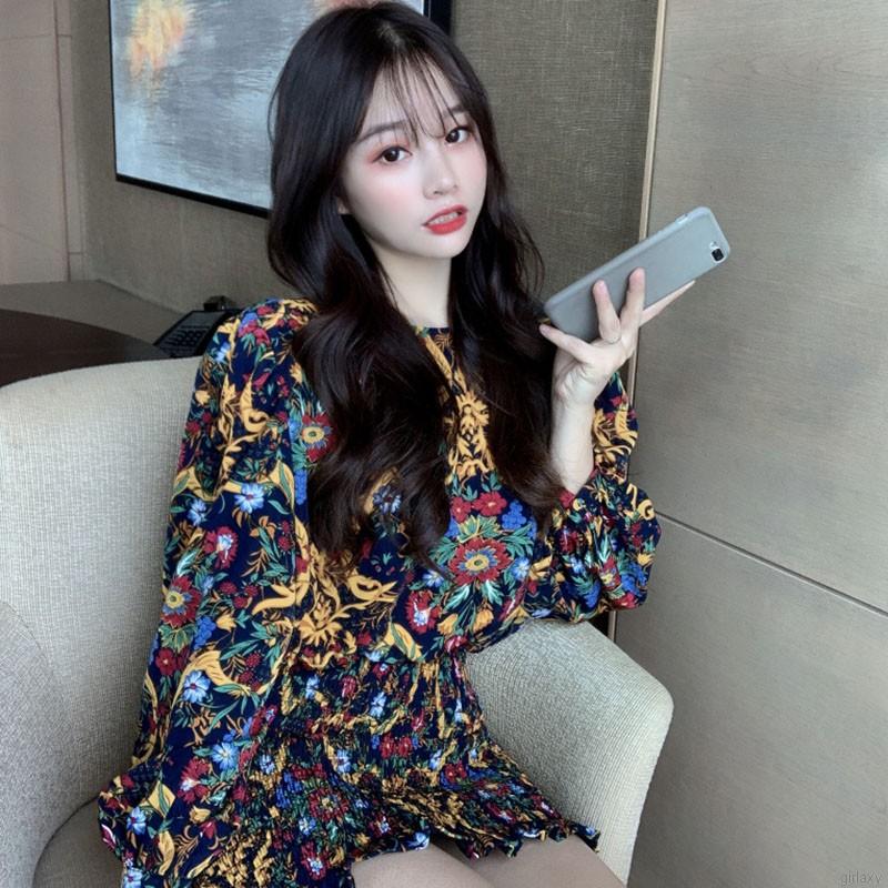 Đầm Hoa Tay Dài Dáng Ôm Thời Trang Xinh Xắn Kiểu Hàn Quốc Cho Nữ