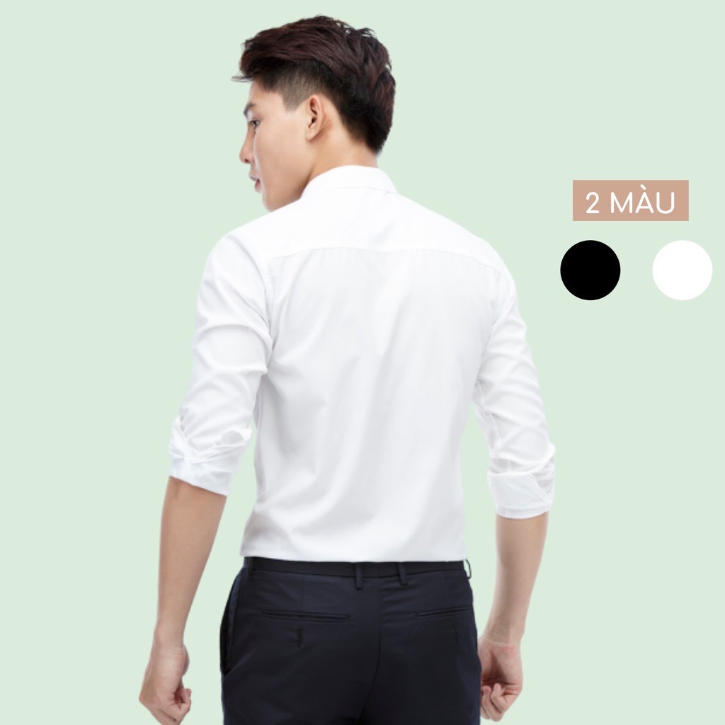 Áo Sơ mi nam trắng tay dài dáng ôm, vải lụa thái trơn không nhăn