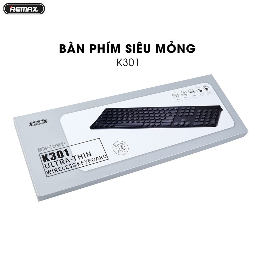 Bàn phím không dây Remax K301 Chất liệu cao cấp nhỏ gọn, thời trang, dễ sử dụng - Bảo hành 12 tháng