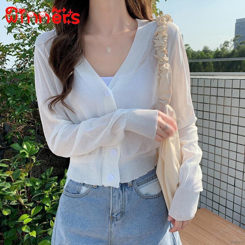 Áo cardigan dệt kim tay dài thiết kế cổ chữ V thanh lịch thời trang | BigBuy360 - bigbuy360.vn