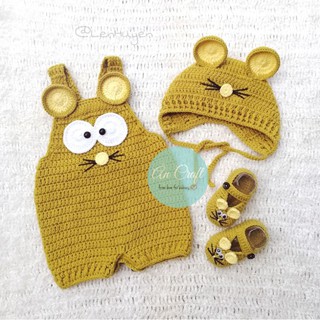 Set đồ len handmade quần yếm + nón + giày hình chuột xinh xắn cho bé trai bé gái đi chơi dễ thương chụp ảnh studio