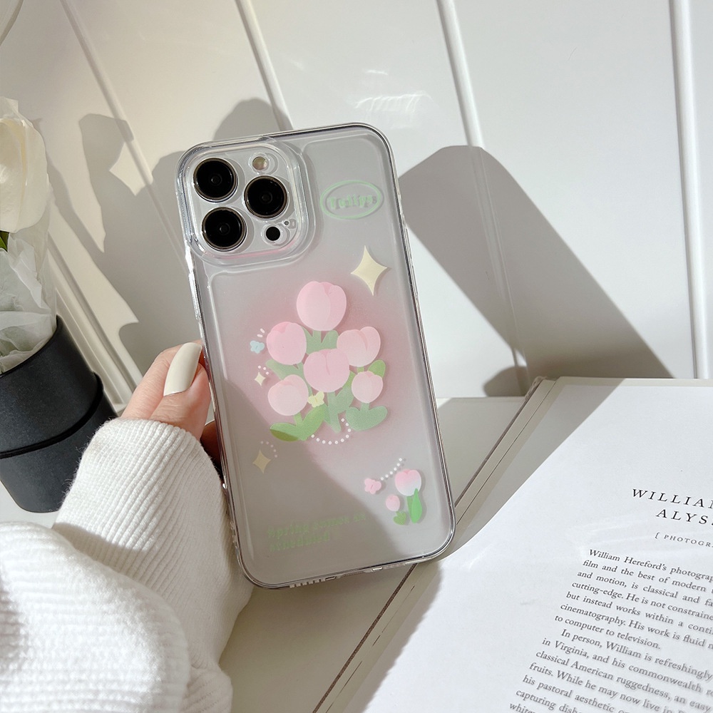 Ốp điện thoại trong suốt hoa tulip màu laser thích hợp cho iPhone 7 8 PLUS X XR XS 11 12 13 14 MINI PRO MAX SE 2020